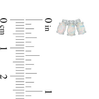 Oval Simulated Opal and Cubic Zirconia Three Stone Crawler Earrings in Sterling Silver