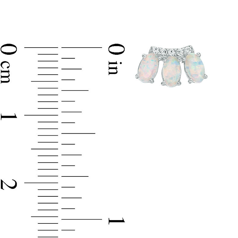 Main Image 2 of Oval Simulated Opal and Cubic Zirconia Three Stone Crawler Earrings in Sterling Silver