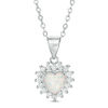 Thumbnail Image 0 of 6mm Heart-Shaped Simulated Opal and Cubic Zirconia Starburst Frame Pendant in Sterling Silver