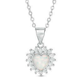 6mm Heart-Shaped Simulated Opal and Cubic Zirconia Starburst Frame Pendant in Sterling Silver