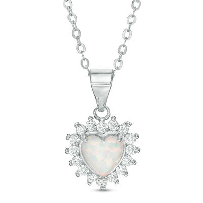 Solid Sterling Silver CZ and Simulated Opal Birthstone Heart Pendant - 18"