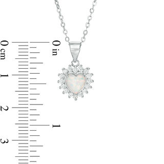 Solid Sterling Silver CZ and Simulated Opal Birthstone Heart Pendant - 18"