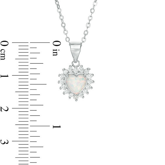 Solid Sterling Silver CZ and Simulated Opal Birthstone Heart Pendant - 18"