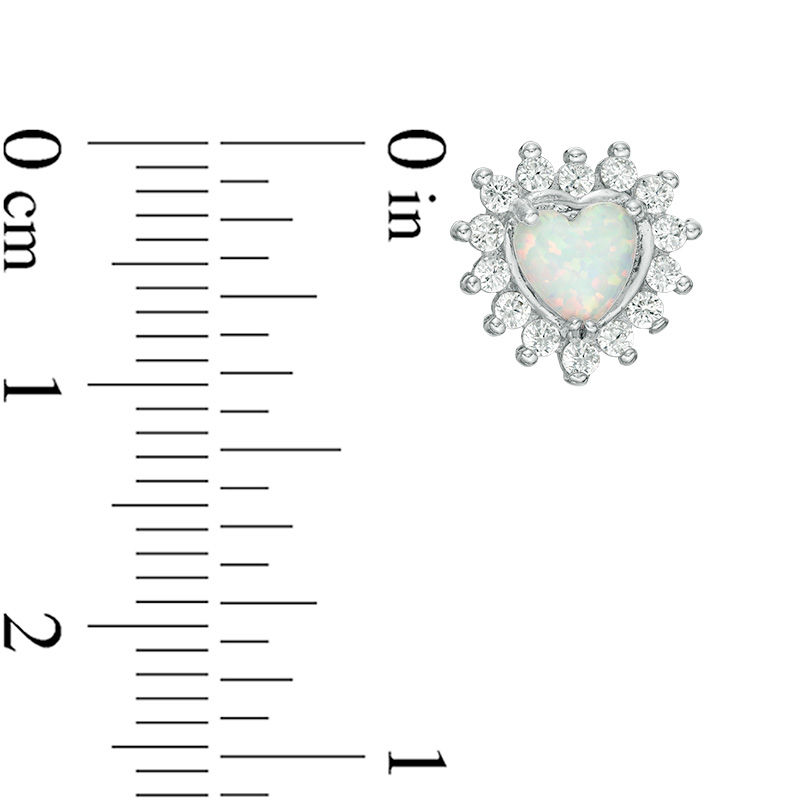 Main Image 2 of 5mm Heart-Shaped Simulated Opal and Cubic Zirconia Starburst Frame Stud Earrings in Sterling Silver
