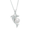 Thumbnail Image 1 of 8mm Freshwater Cultured Pearl and Cubic Zirconia Dolphin Pendant in Sterling Silver