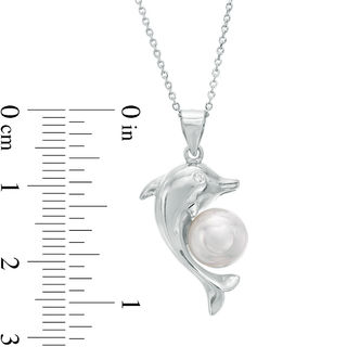 8mm Freshwater Cultured Pearl and Cubic Zirconia Dolphin Pendant in Sterling Silver