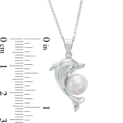 8mm Freshwater Cultured Pearl and Cubic Zirconia Dolphin Pendant in Sterling Silver