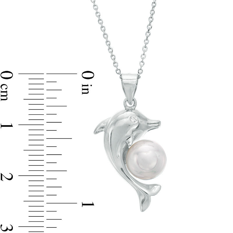 Main Image 2 of 8mm Freshwater Cultured Pearl and Cubic Zirconia Dolphin Pendant in Sterling Silver