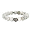 Thumbnail Image 0 of 10mm Howlite Bead and Cubic Zirconia Ball Stretch Bracelet in Sterling Silver with Black Rhodium - 6"