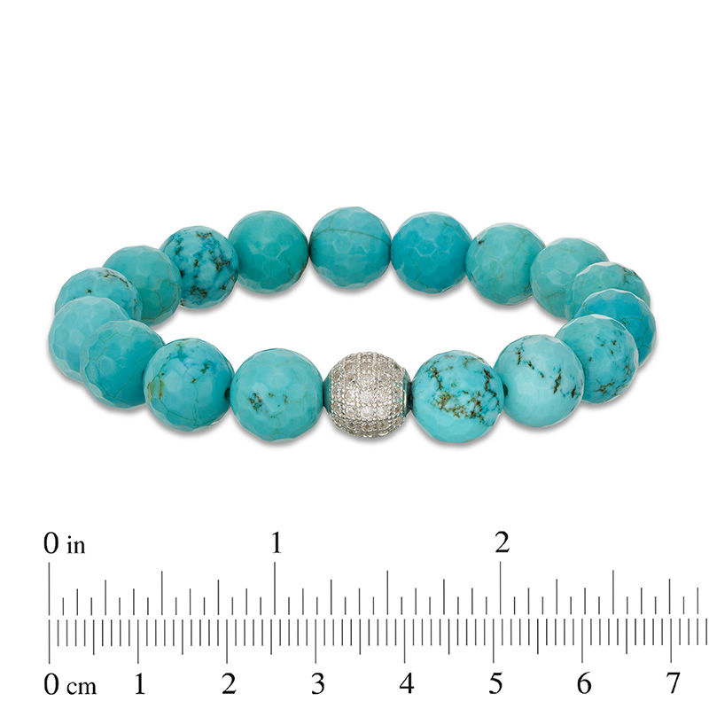 Main Image 2 of 10mm Blue Howlite Bead and Cubic Zirconia Ball Stretch Bracelet in Sterling Silver - 6"