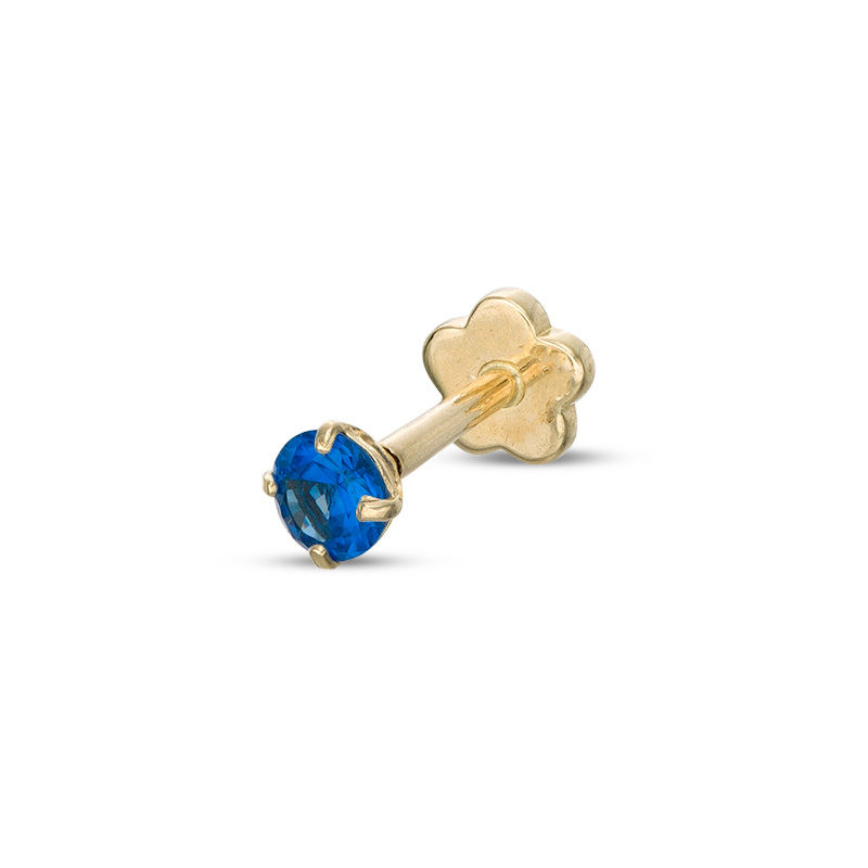 Main Image 1 of 019 Gauge 3mm Blue Cubic Zirconia Cartilage Barbell in 14K Gold