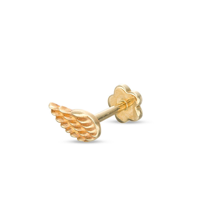 019 Gauge Diamond-Cut Angel Wing Cartilage Barbell in 14K Gold