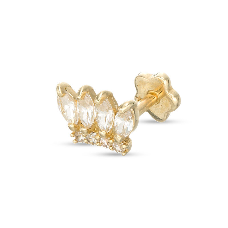 019 Gauge Marquise and Round Cubic Zirconia Crown Cartilage Barbell in 14K Gold