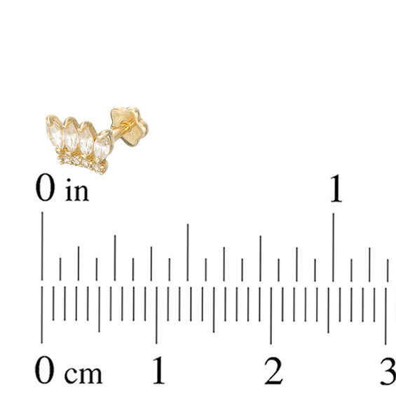 019 Gauge Marquise and Round Cubic Zirconia Crown Cartilage Barbell in 14K Gold