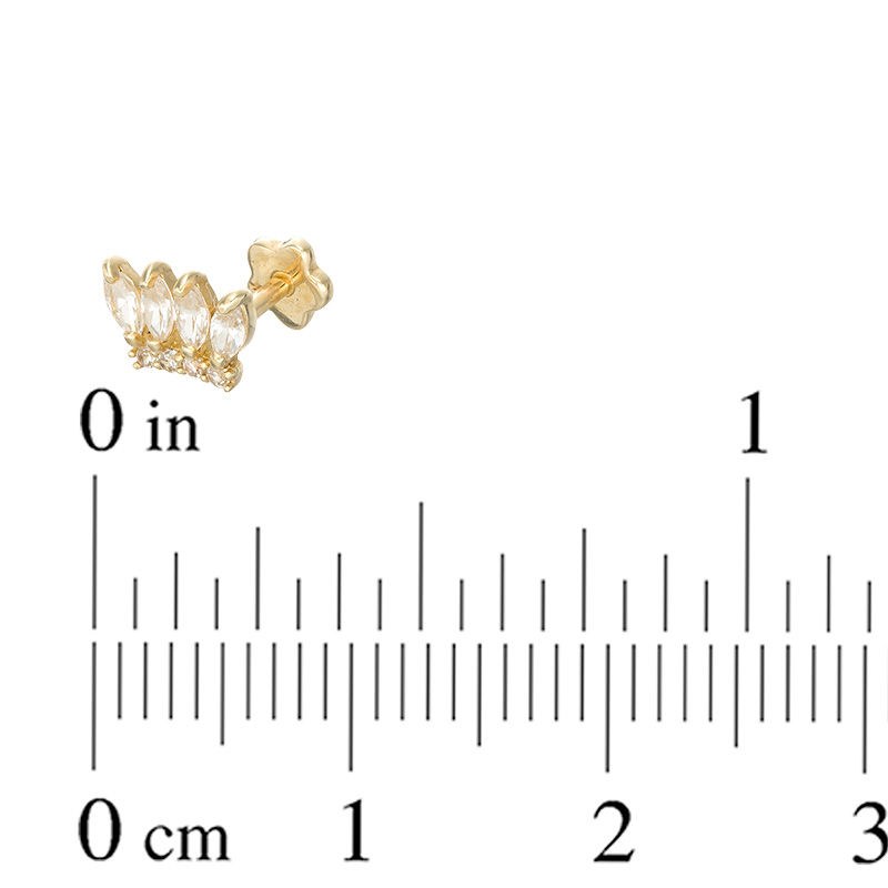 019 Gauge Marquise and Round Cubic Zirconia Crown Cartilage Barbell in 14K Gold