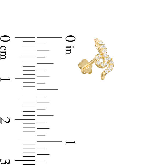 019 Gauge Cubic Zirconia Snake Cartilage Barbell in 14K Gold