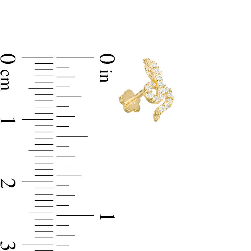 019 Gauge Cubic Zirconia Snake Cartilage Barbell in 14K Gold