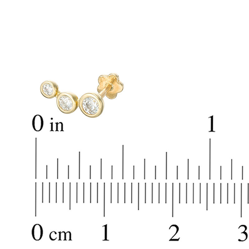 019 Gauge Graduated Bezel-Set Cubic Zirconia Trio Cartilage Barbell in 14K Gold