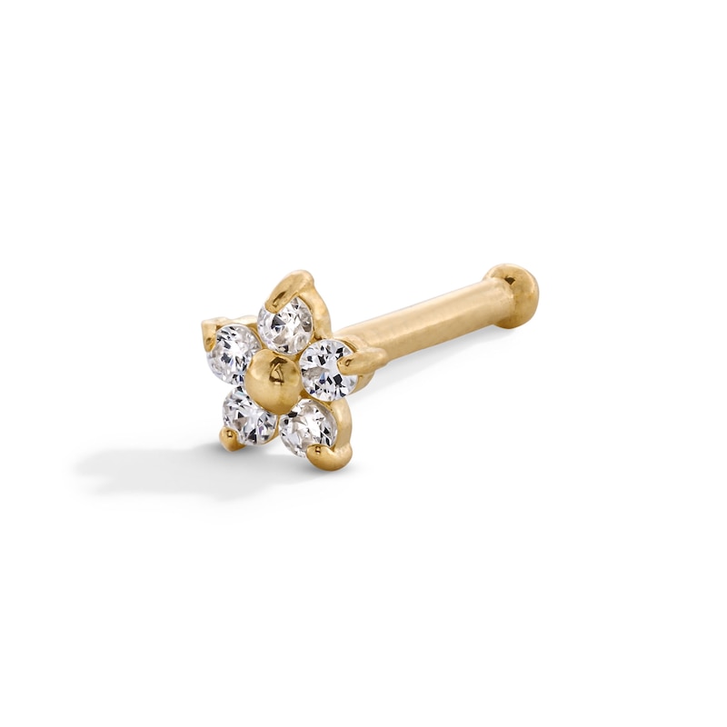 14K Semi-Solid Gold CZ Flower Nose Stud - 22G