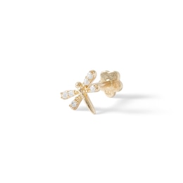 018 Gauge Cubic Zirconia Dragonfly Cartilage Barbell in 14K Gold Tube