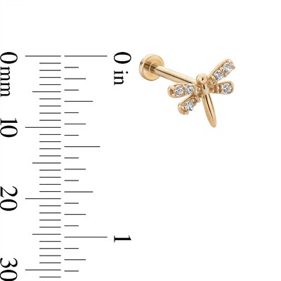 14K Tube Gold CZ Dragonfly Stud - 18G 5/16"
