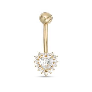 014 Gauge 5mm Cubic Zirconia Shadow Heart Belly Button Ring in 10K Gold