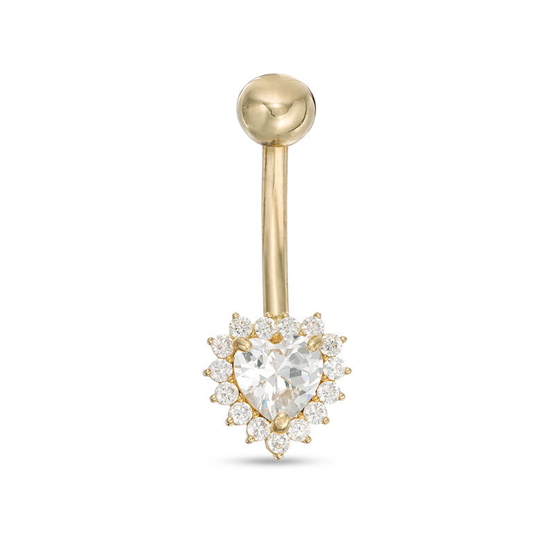 014 Gauge 5mm Cubic Zirconia Shadow Heart Belly Button Ring in 10K Gold