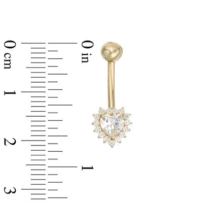 014 Gauge 5mm Cubic Zirconia Shadow Heart Belly Button Ring in 10K Gold