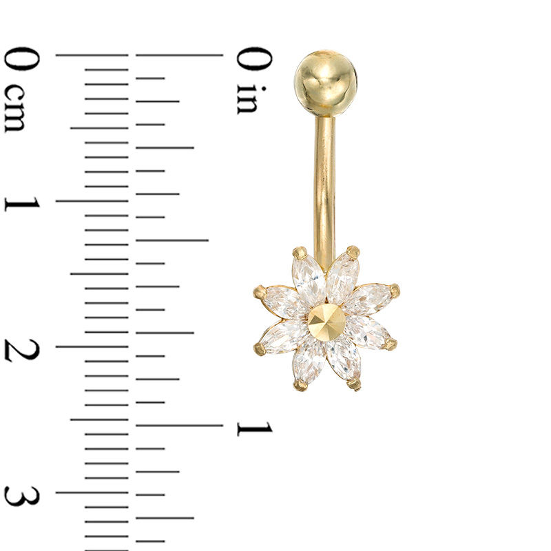 Main Image 2 of 014 Gauge Marquise Cubic Zirconia Flower Belly Button Ring in 10K Gold
