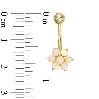 014 Gauge 3mm Simulated Opal Flower Belly Button Ring in 10K Gold