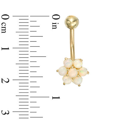 014 Gauge 3mm Simulated Opal Flower Belly Button Ring in 10K Gold