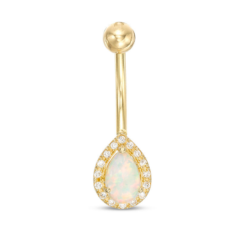 Main Image 1 of Pear-Shaped Simulated Opal and Cubic Zirconia Frame Belly Button Ring in 10K Gold
