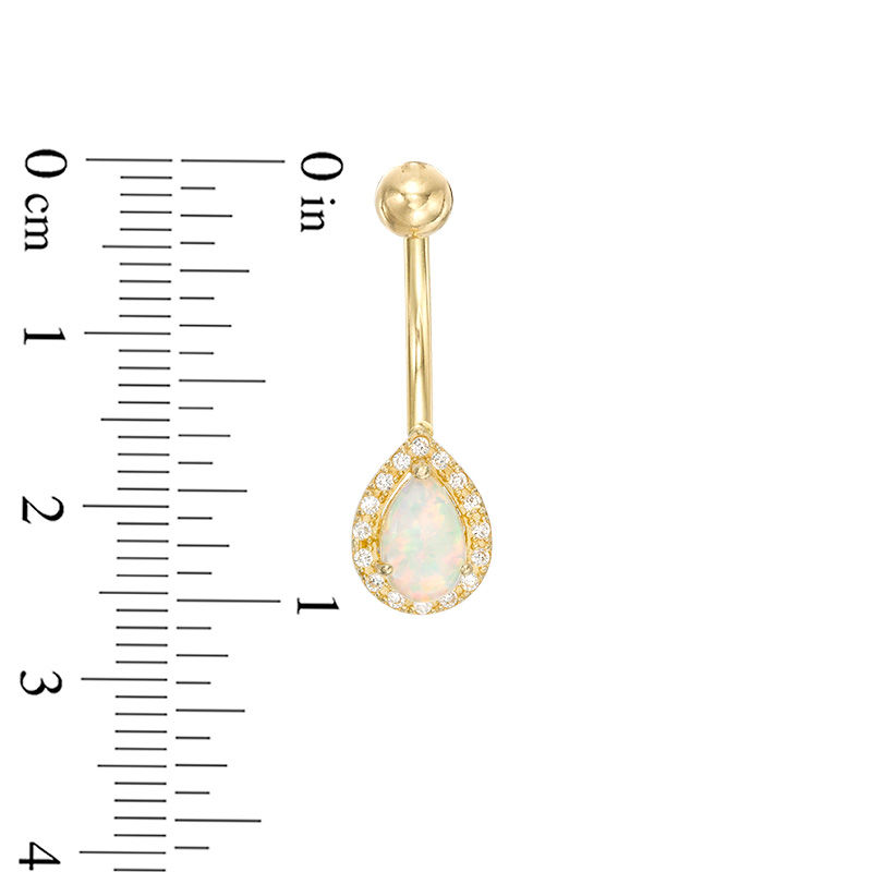 Main Image 2 of Pear-Shaped Simulated Opal and Cubic Zirconia Frame Belly Button Ring in 10K Gold