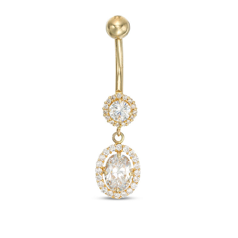 Main Image 1 of 014 Gauge Oval and Round Cubic Zirconia Frame Dangle in 10K Gold