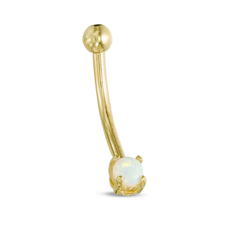 Main Image 1 of 016 Gauge 3mm Simulated Opal Curved Barbell in 10K Gold