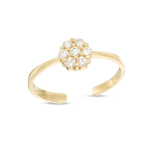 Adjustable Cubic Zirconia Flower Cluster Toe Ring in 10K Gold