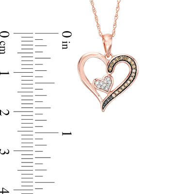 1/8 CT. T.W. Champagne and White Composite Diamond Double Heart Pendant in 10K Rose Gold