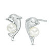 Thumbnail Image 1 of 5mm Simulated Pearl and Cubic Zirconia Dolphin Stud Earrings in Sterling Silver