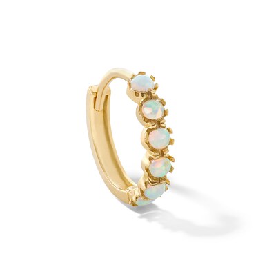 14K Tube Gold Simulated Opal Hoop - 20G 3/8"