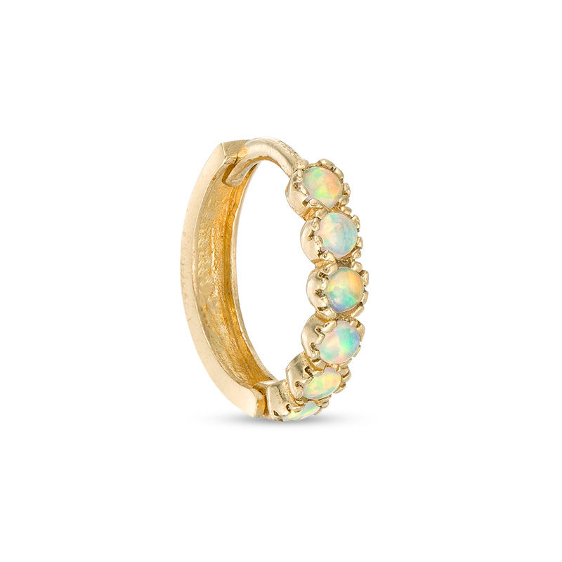 14K Tube Gold Simulated Opal Hoop - 18G