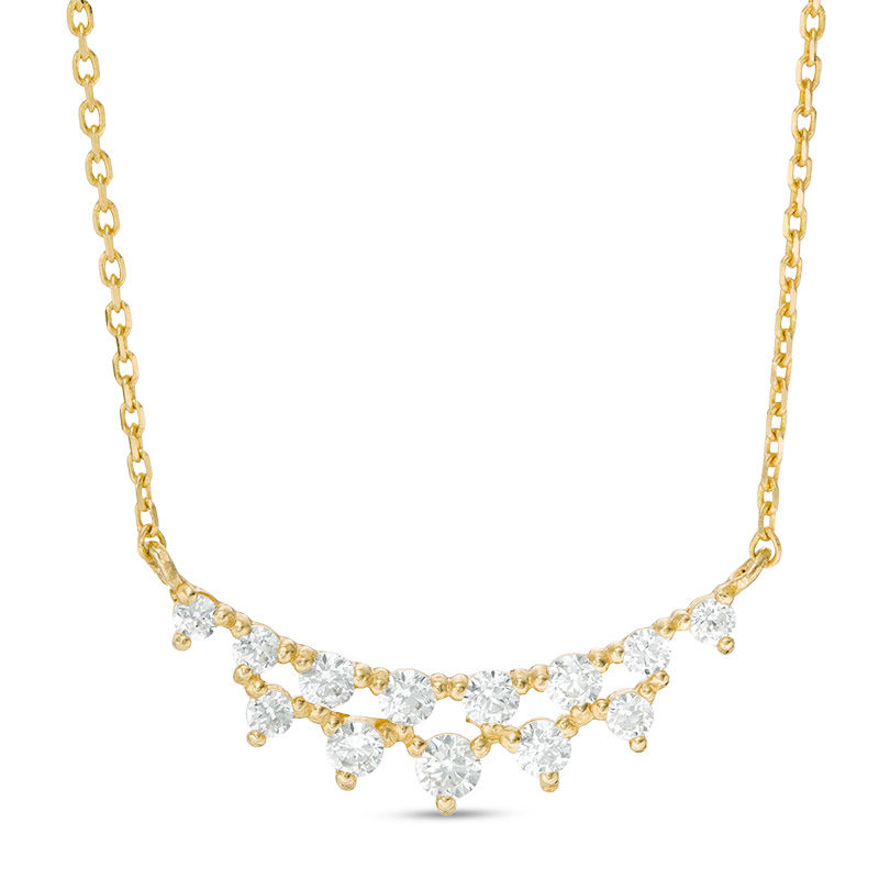 Main Image 1 of Cubic Zirconia Two Tier Necklace in 10K Gold - 17"