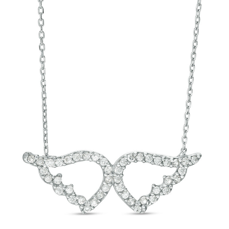Cubic Zirconia Open Angel Wings Necklace in Sterling Silver