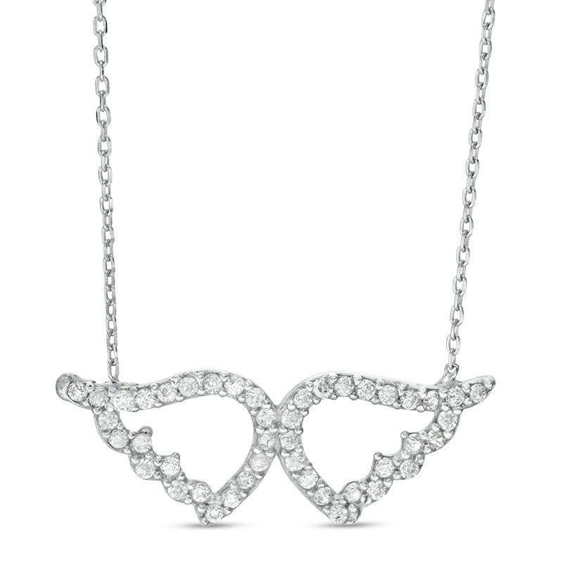 Main Image 1 of Cubic Zirconia Open Angel Wings Necklace in Sterling Silver
