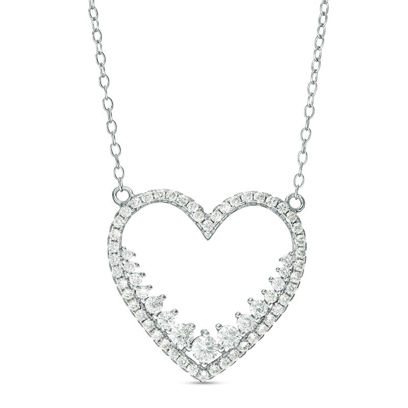 Main Image 1 of Cubic Zirconia Layered Heart Necklace in Sterling Silver