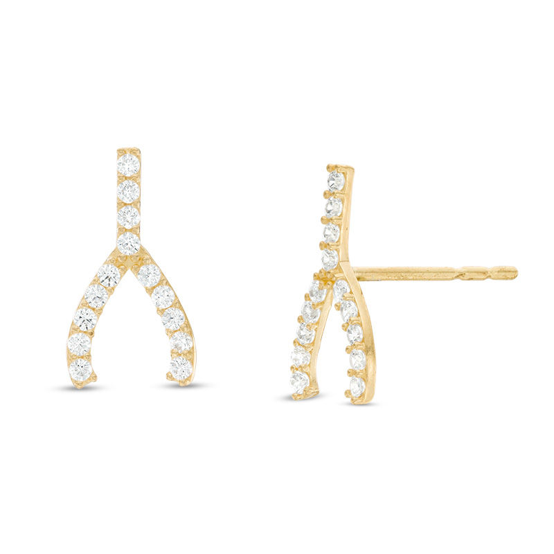 Main Image 1 of Cubic Zirconia Wishbone Stud Earrings in 10K Gold