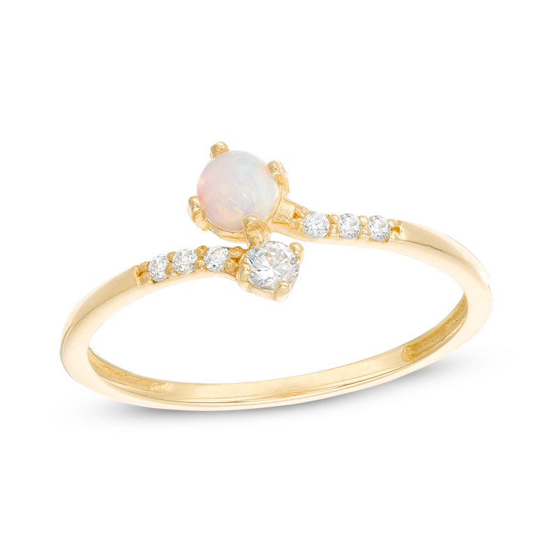 Main Image 1 of Child's 3mm Simulated Opal and Cubic Zirconia Bypass Ring in 10K Gold - Size 3