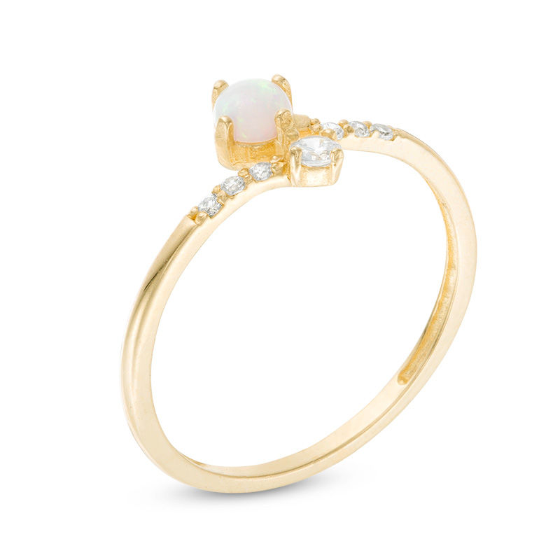 Child's 3mm Simulated Opal and Cubic Zirconia Bypass Ring in 10K Gold - Size 3