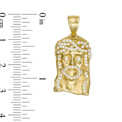 Cubic Zirconia Jesus Head Necklace Charm in 10K Gold