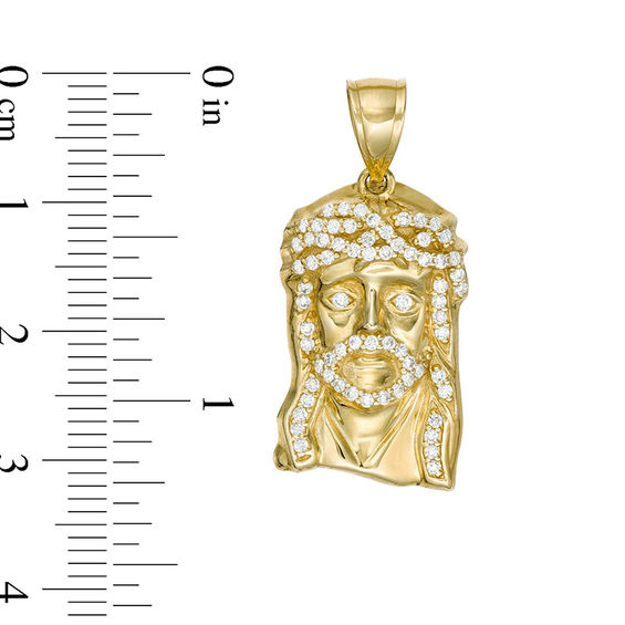 Cubic Zirconia Jesus Head Necklace Charm in 10K Gold