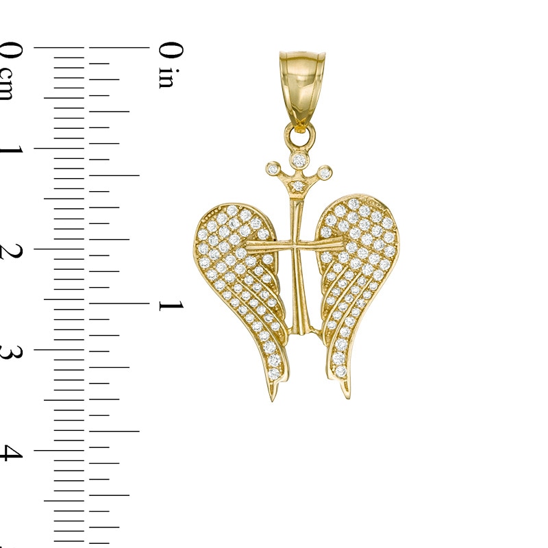 Main Image 3 of Cubic Zirconia Crown Accent Cross with Angel Wings Necklace Charm in 10K Gold